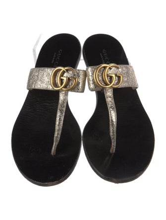 Gucci Double G Logo Leather Slides