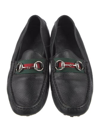 Gucci Web Accent Leather Loafers