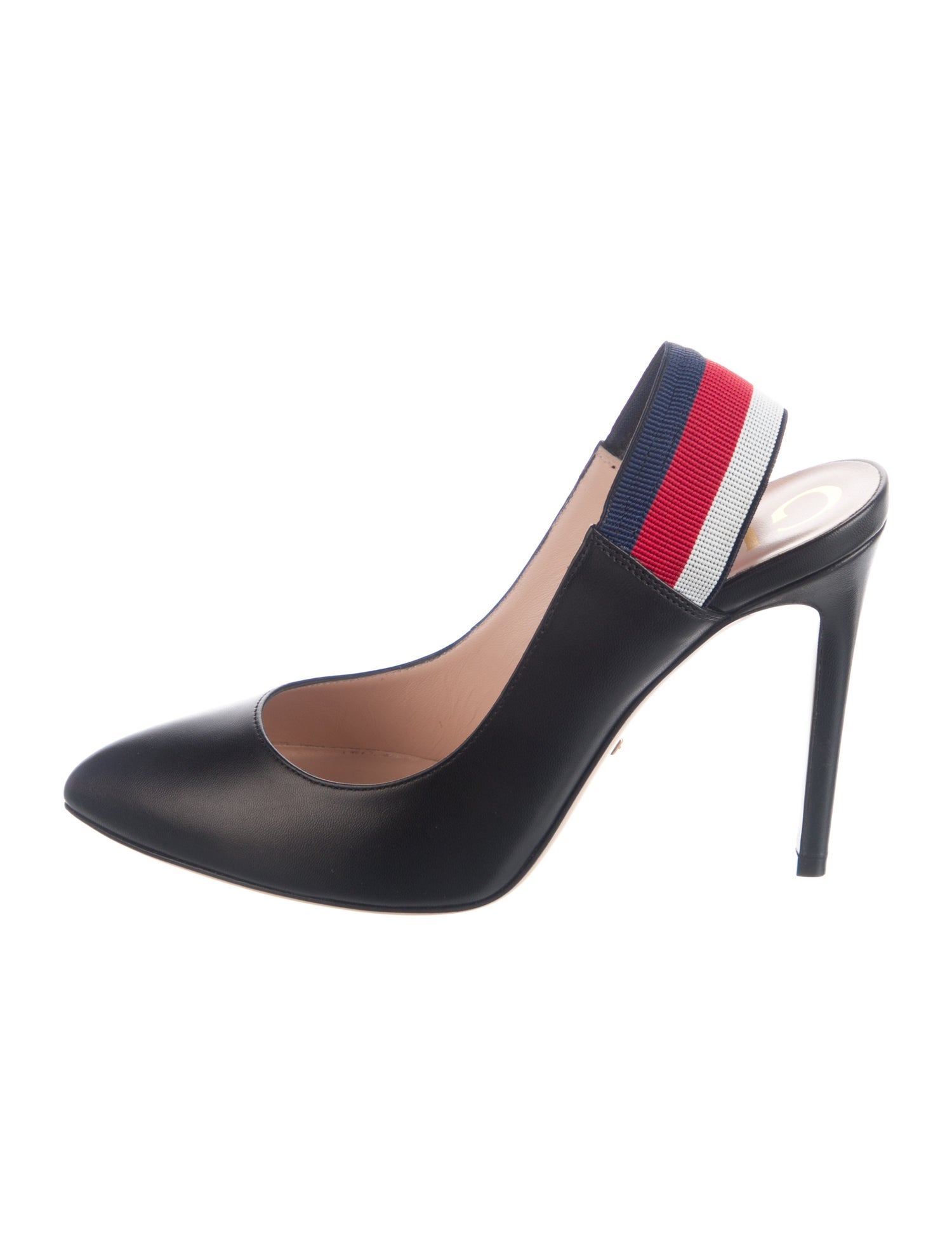 Gucci Sylvie Web Accent Leather Slingback Pumps