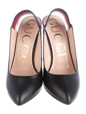 Gucci Sylvie Web Accent Leather Slingback Pumps
