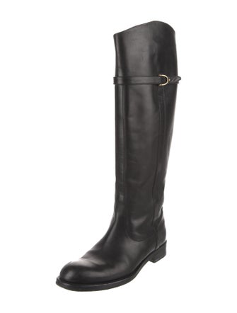 Gucci Web Accent Leather Riding Boots