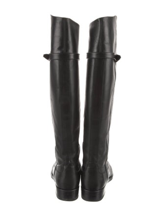 Gucci Web Accent Leather Riding Boots