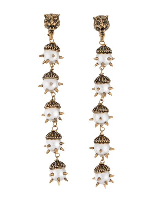 Gucci Faux Pearl Feline Drop Earrings