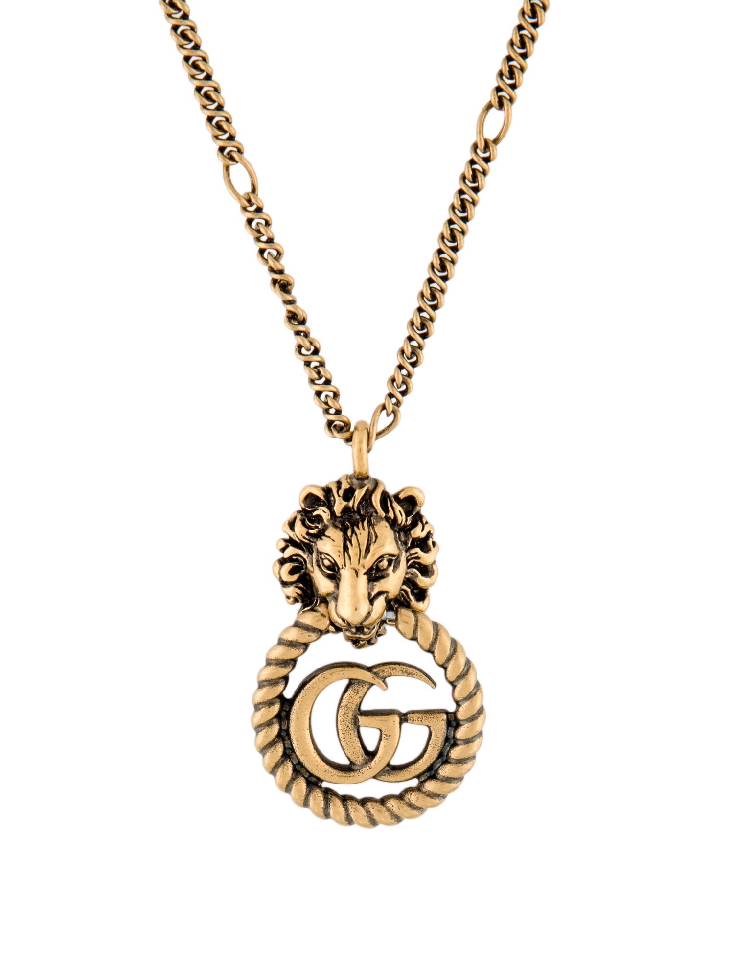 Gucci Lion Head Double G Pendant Necklace