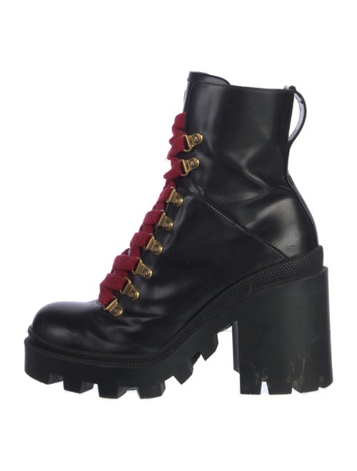 Gucci Feline Head Accent Leather Combat Boots