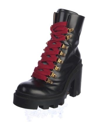 Gucci Feline Head Accent Leather Combat Boots
