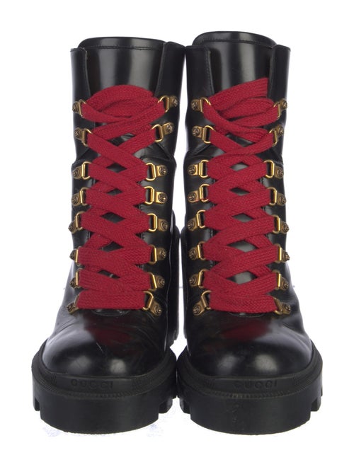 Gucci Feline Head Accent Leather Combat Boots