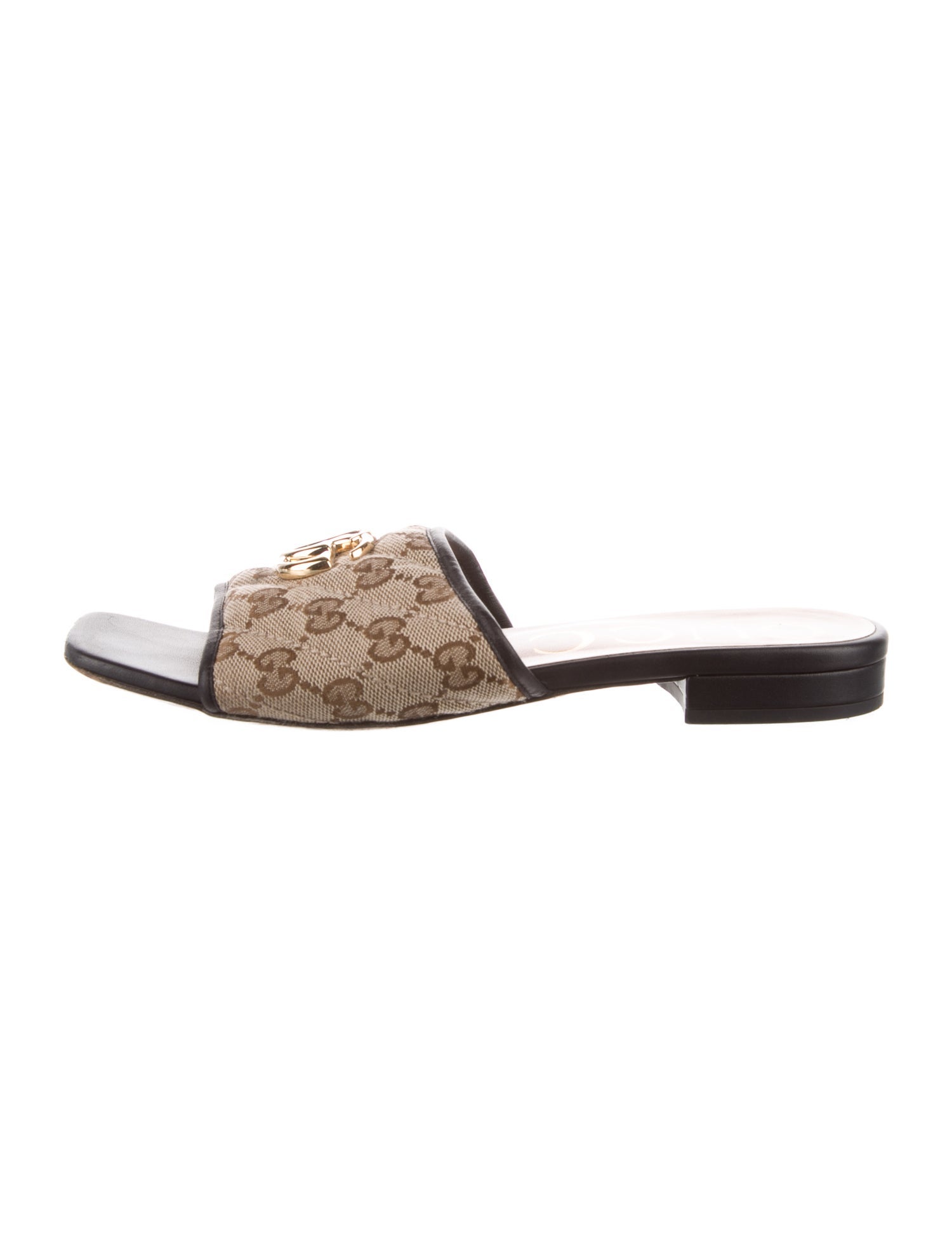 Gucci GG Canvas Leather Trim Embellishment Mules