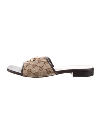 Gucci GG Canvas Leather Trim Embellishment Mules