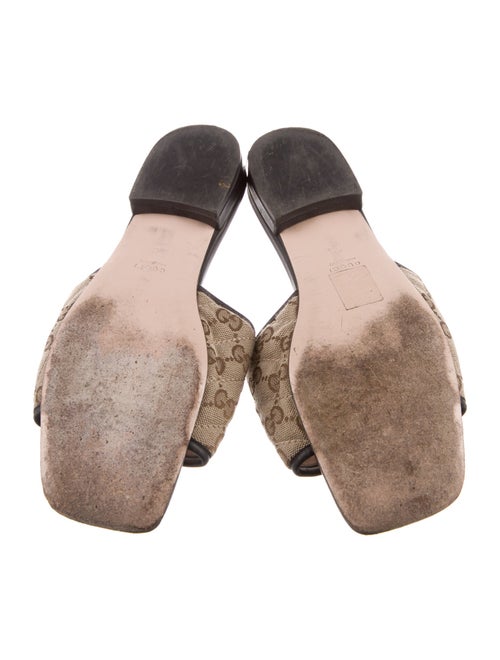 Gucci GG Canvas Leather Trim Embellishment Mules