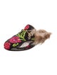 Gucci Floral Print Fur Trim Mules