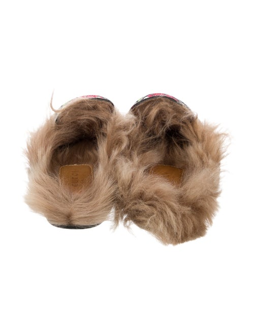 Gucci Floral Print Fur Trim Mules