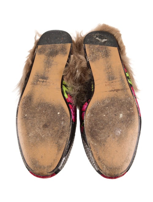 Gucci Floral Print Fur Trim Mules