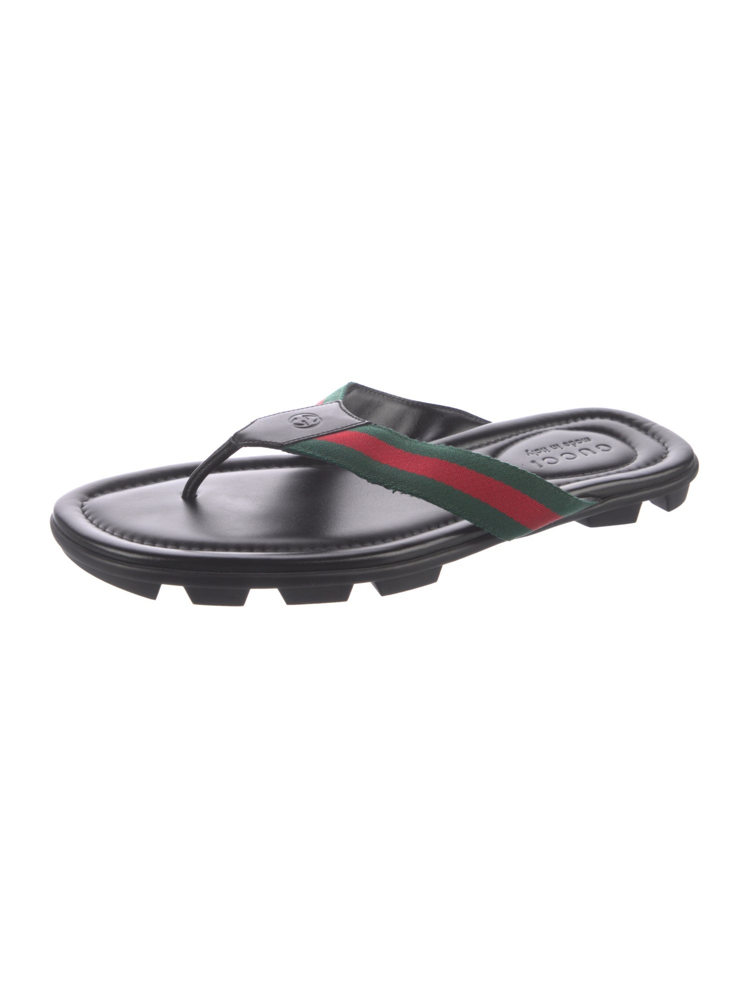 Gucci Web Accent Leather Flip Flops