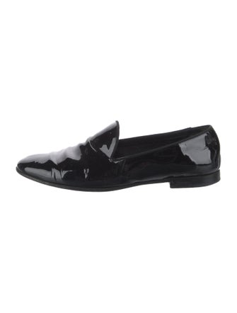 Gucci Patent Leather Grosgrain Trim Loafers