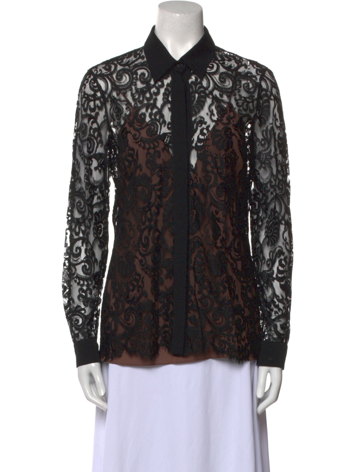 Gucci Lace Pattern Long Sleeve Button-Up Top