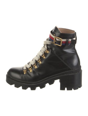 Gucci Sylvie Web Accent Leather Combat Boots