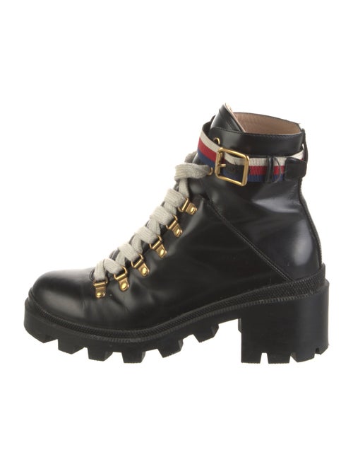 Gucci Sylvie Web Accent Leather Combat Boots