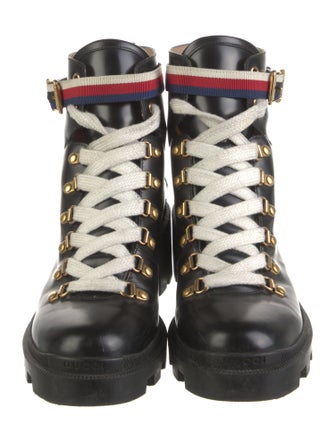 Gucci Sylvie Web Accent Leather Combat Boots