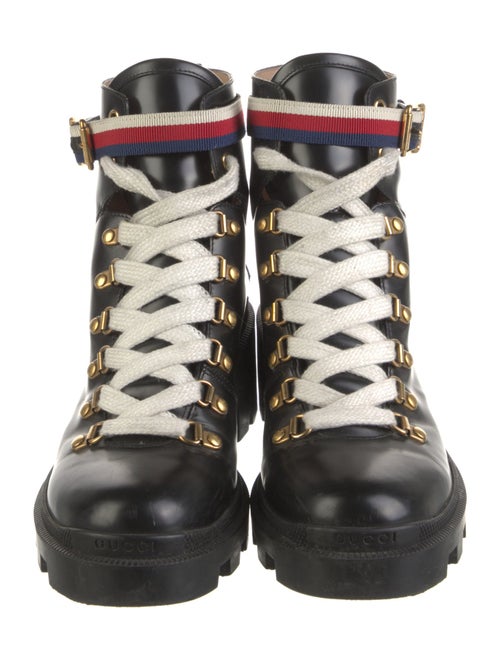 Gucci Sylvie Web Accent Leather Combat Boots