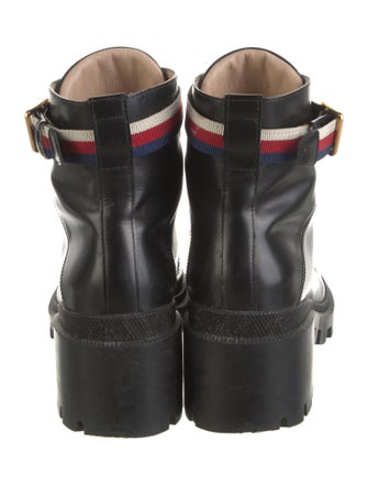 Gucci Sylvie Web Accent Leather Combat Boots