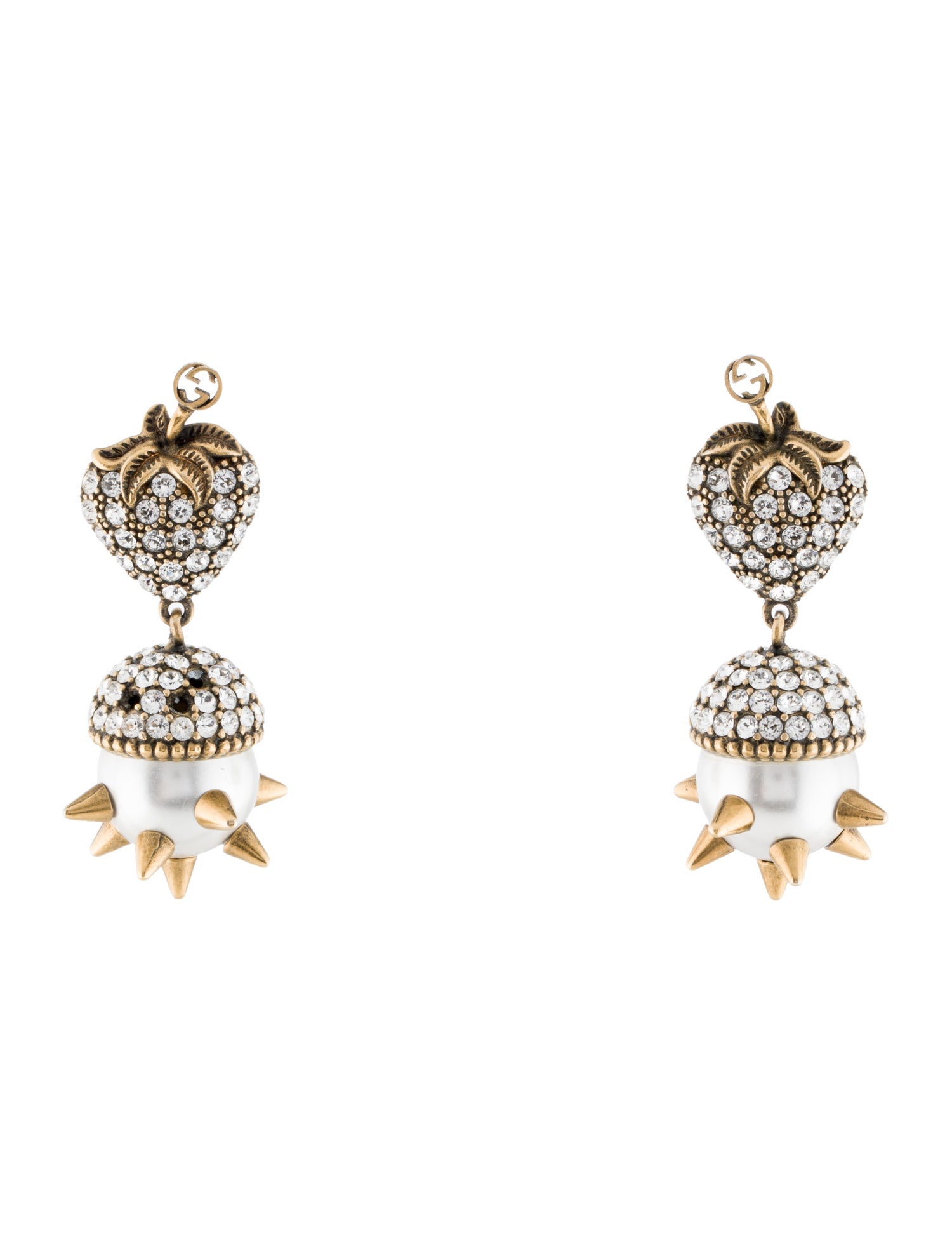 Gucci Faux Pearl & Crystal Strawberry Spike Drop Earrings