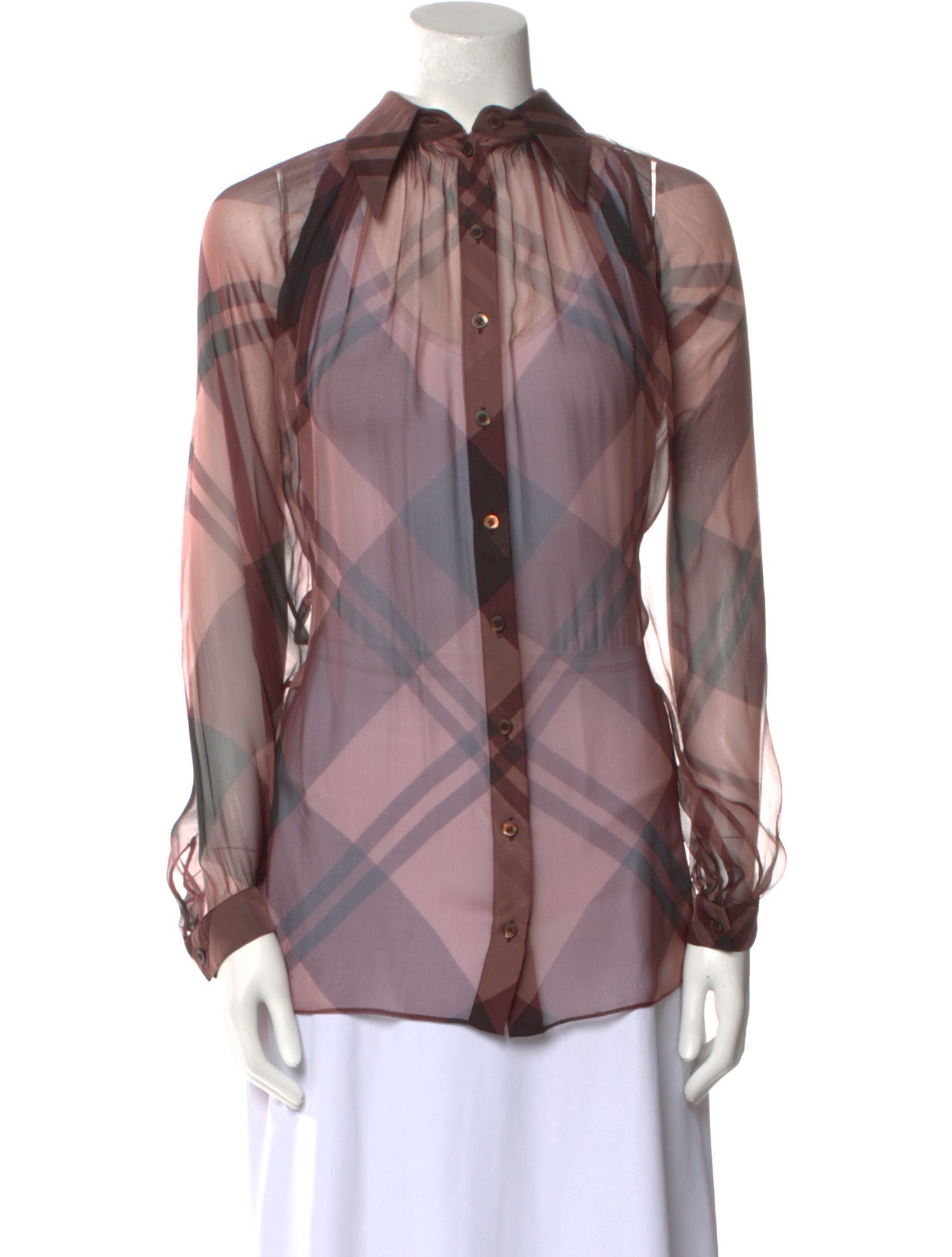 Gucci Silk Plaid Print Button-Up Top
