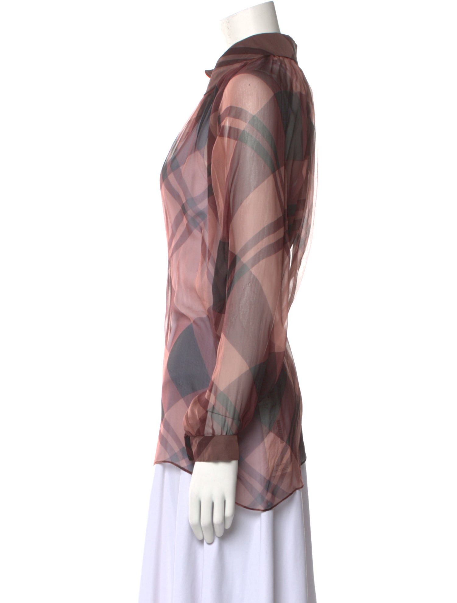 Gucci Silk Plaid Print Button-Up Top