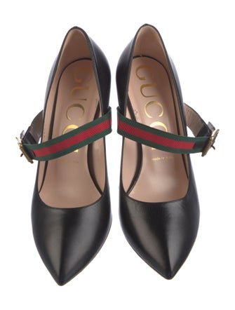 Gucci Web Accent Leather Pumps