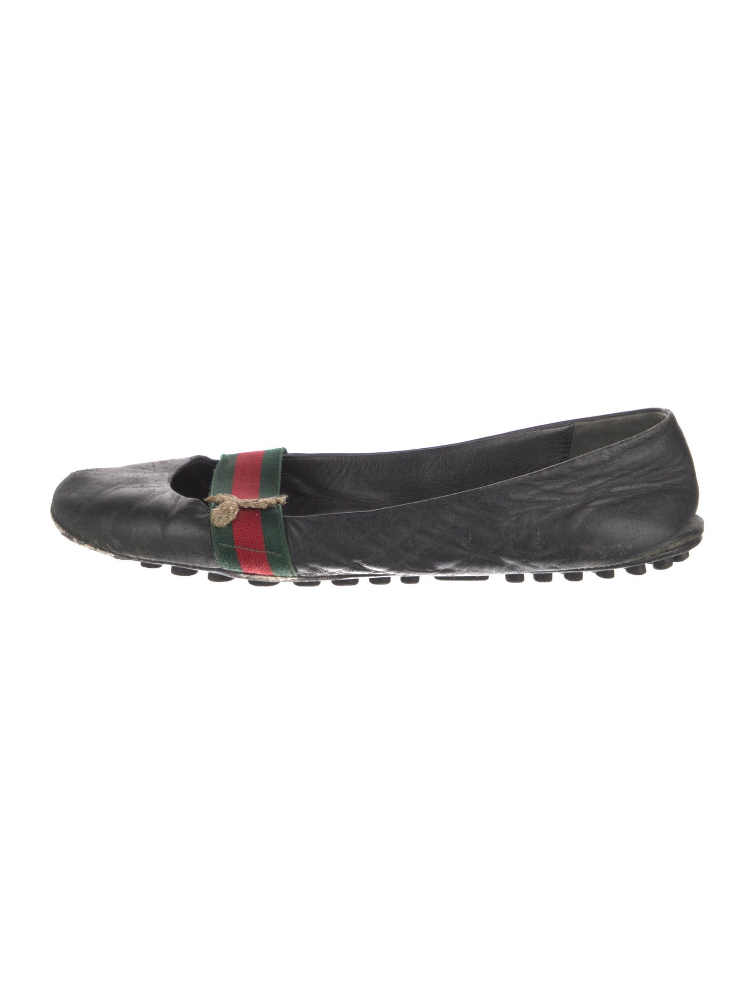 Gucci Web Accent Leather Ballet Flats