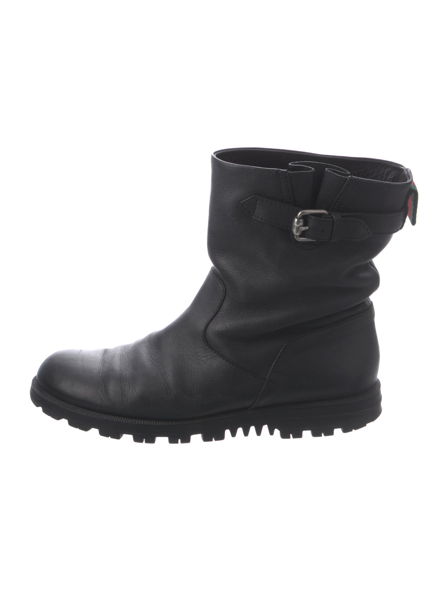 Gucci Web Accent Leather Moto Boots