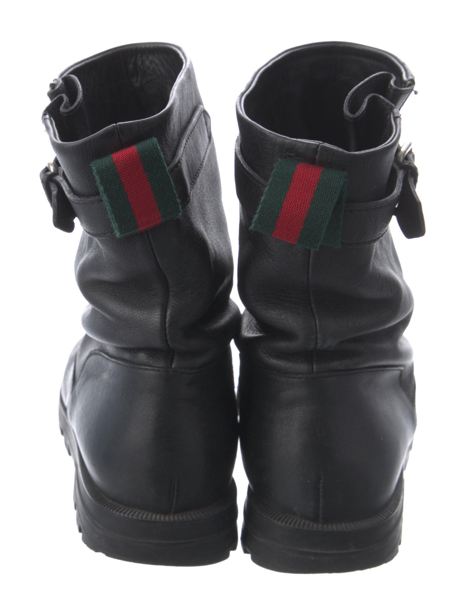 Gucci Web Accent Leather Moto Boots