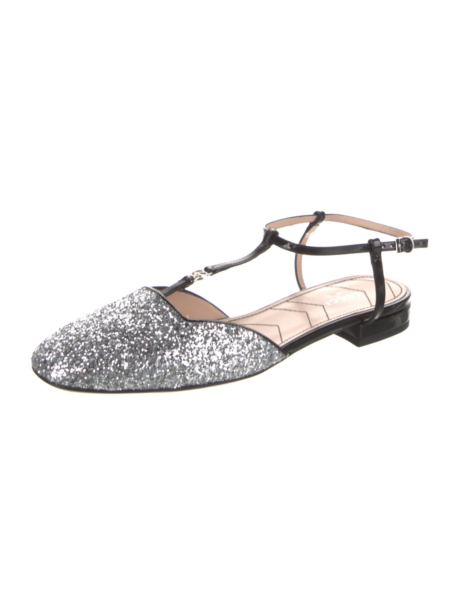 Gucci Double G Logo Glitter Slingback Flats w/ Tags