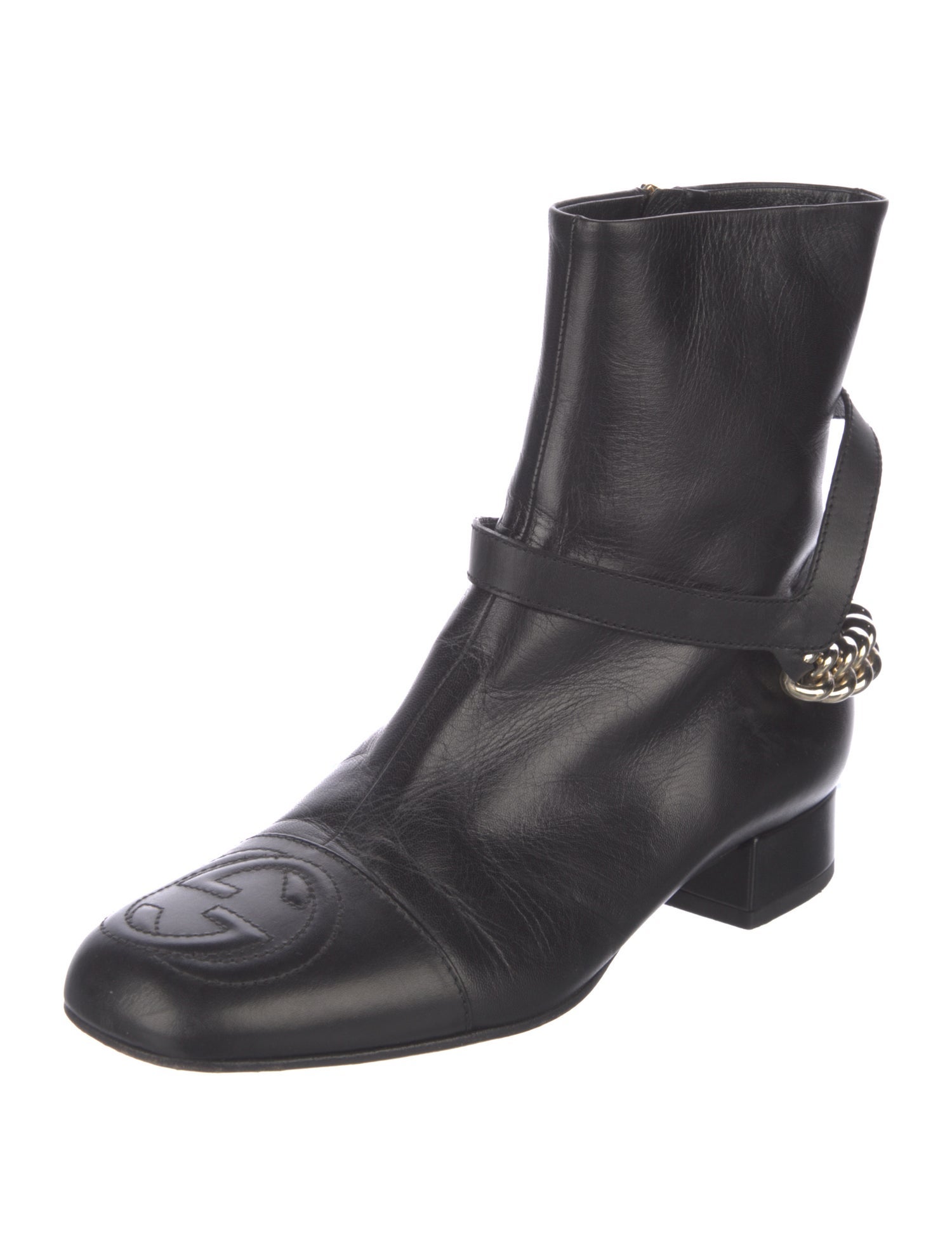 Gucci Chain-Link Accent Leather Moto Boots