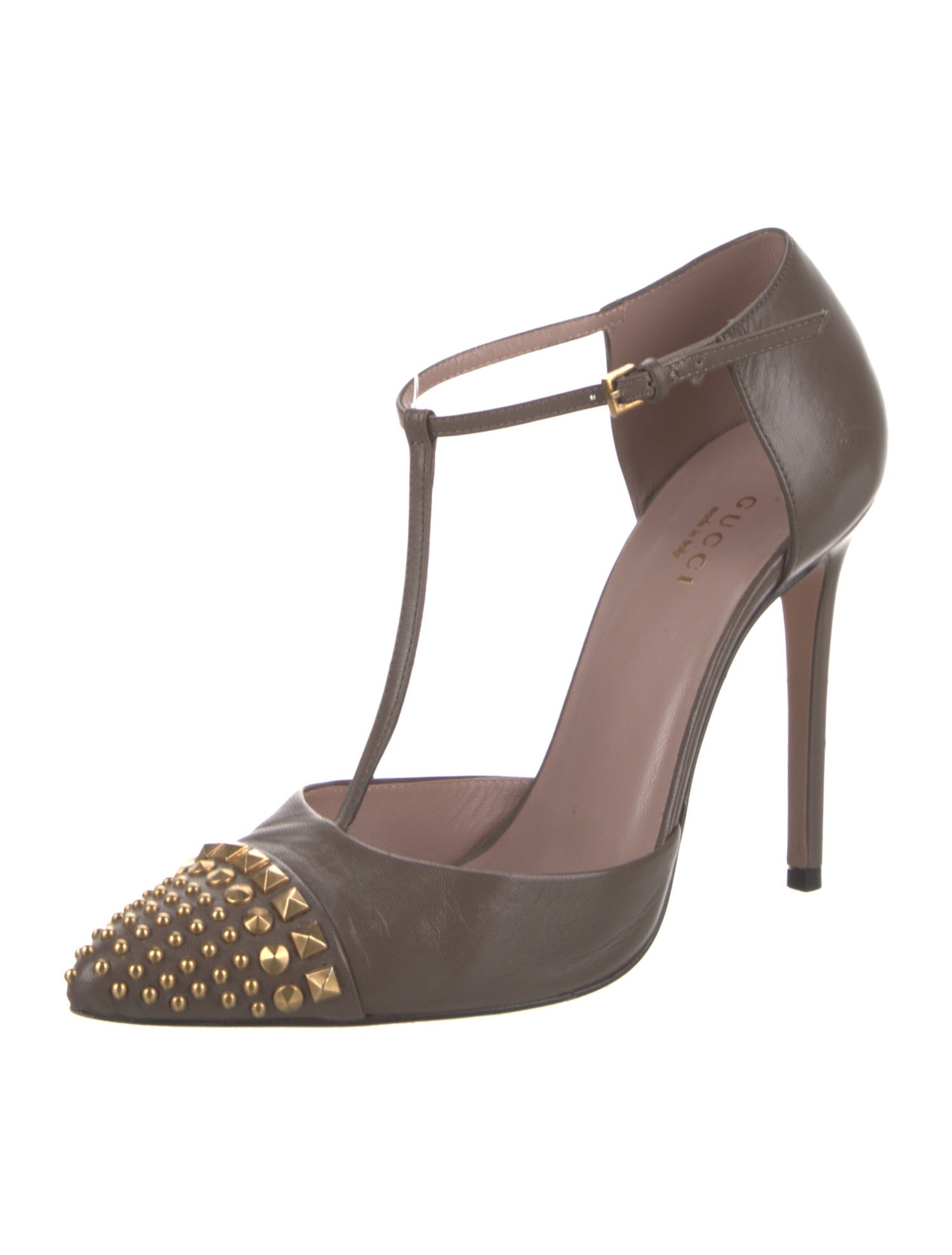 Gucci Leather Studded Accents T-Strap Pumps