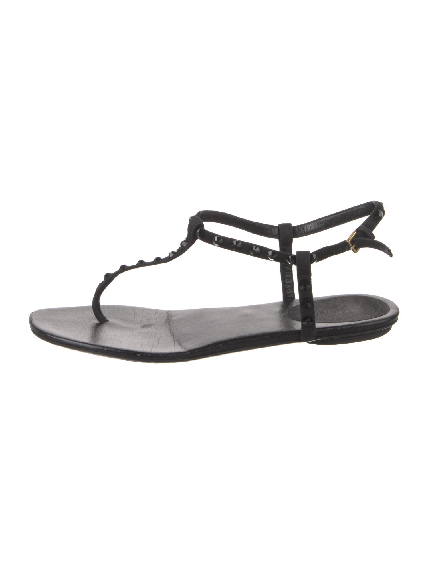 Gucci Web Accent Leather T-Strap Sandals