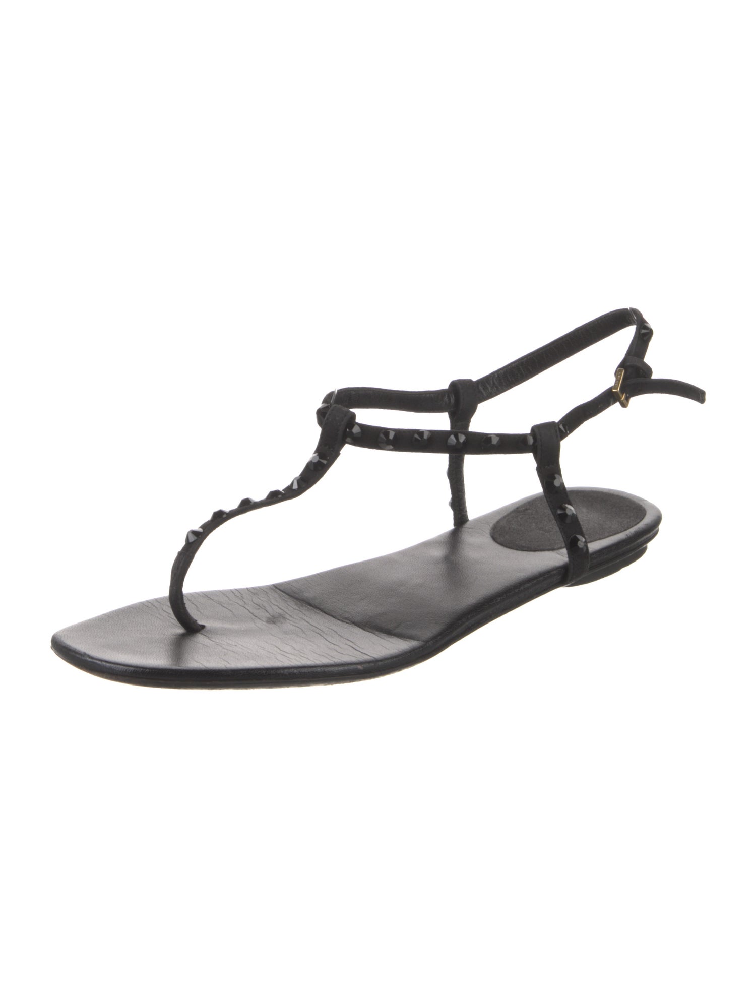 Gucci Web Accent Leather T-Strap Sandals