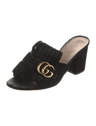 Gucci Double G Logo Suede Mules