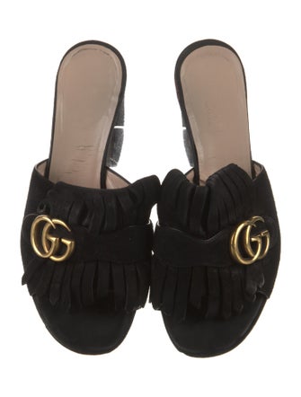Gucci Double G Logo Suede Mules