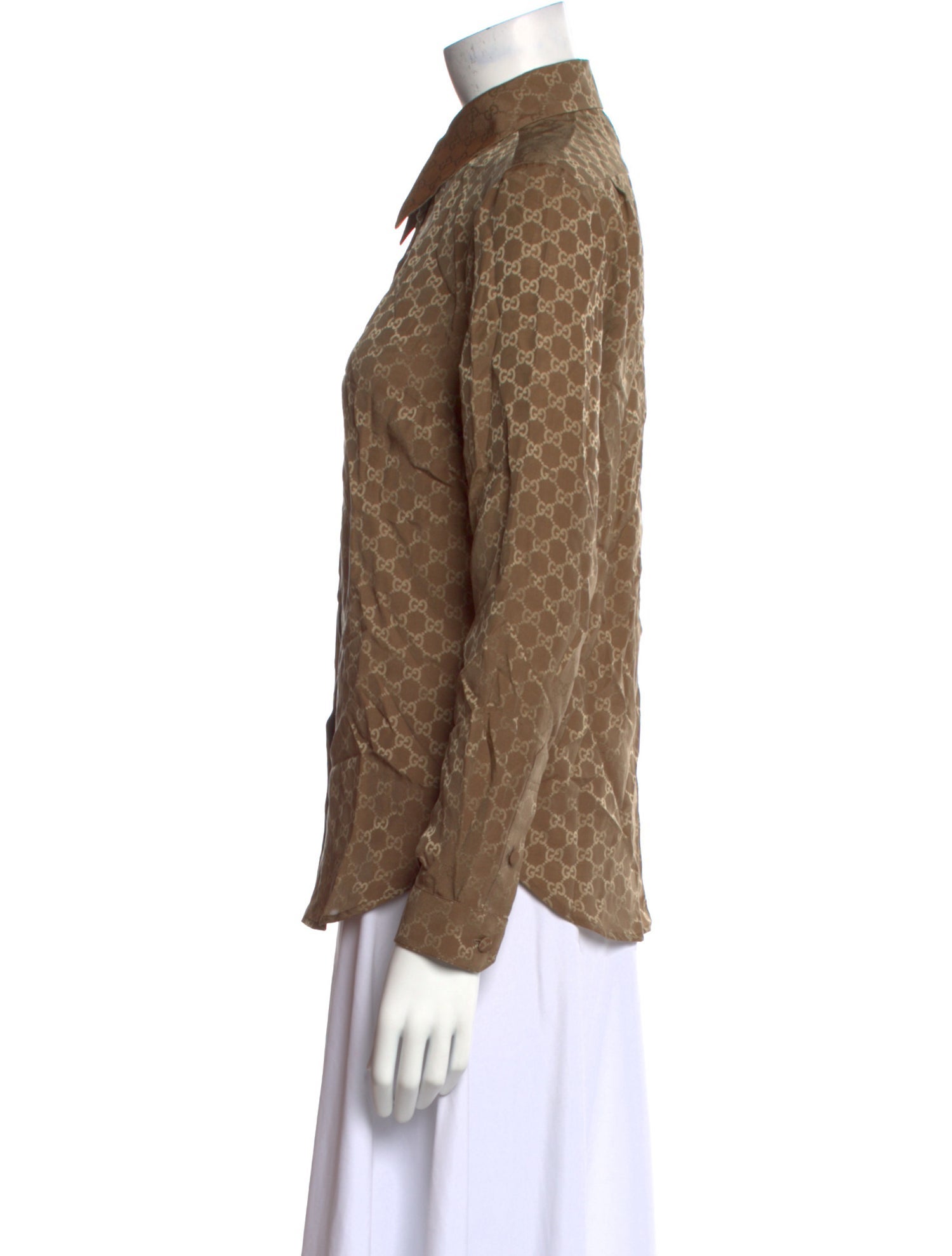 Gucci Silk Long Sleeve Button-Up Top