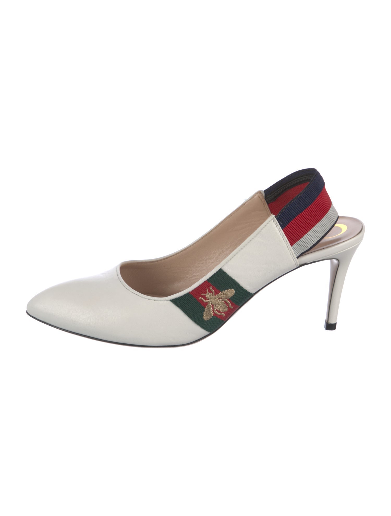 Gucci Malaga Kid Web Accent Slingback Pumps