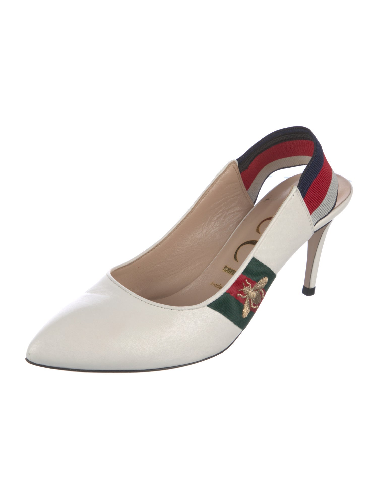 Gucci Malaga Kid Web Accent Slingback Pumps
