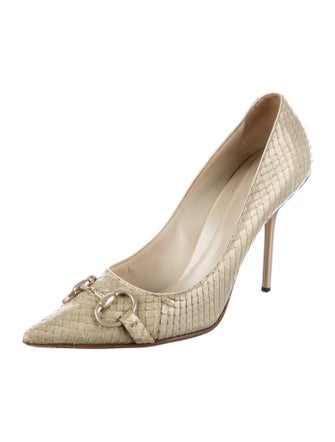 Gucci Horsebit Accent Snakeskin Pumps