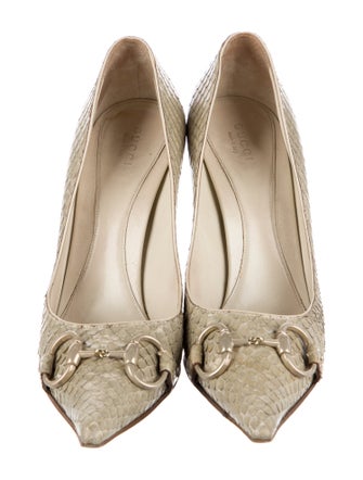 Gucci Horsebit Accent Snakeskin Pumps
