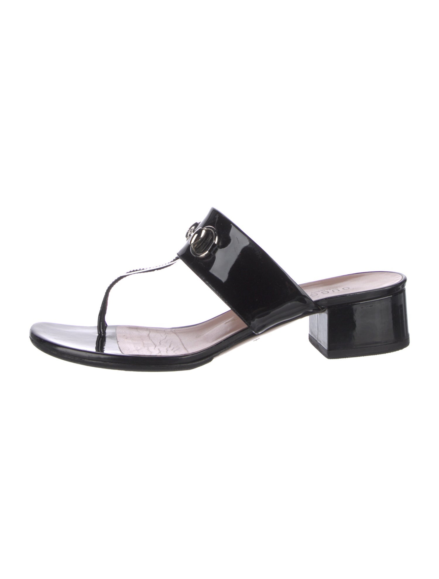 Gucci Horsebit Accent Patent Leather T-Strap Sandals