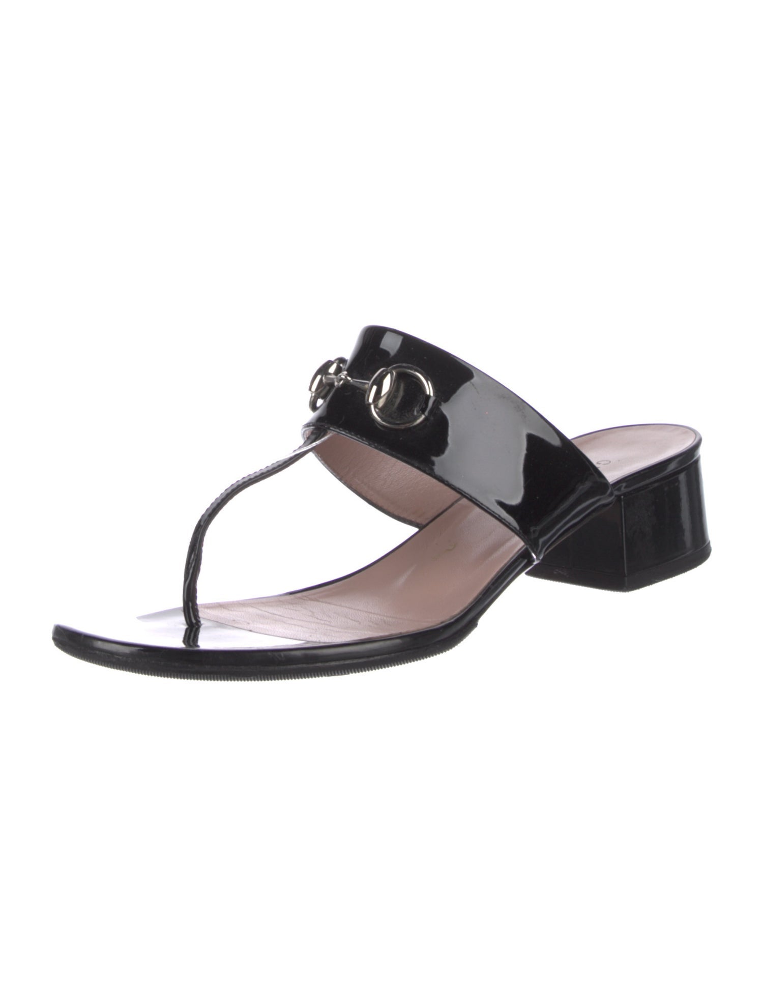 Gucci Horsebit Accent Patent Leather T-Strap Sandals