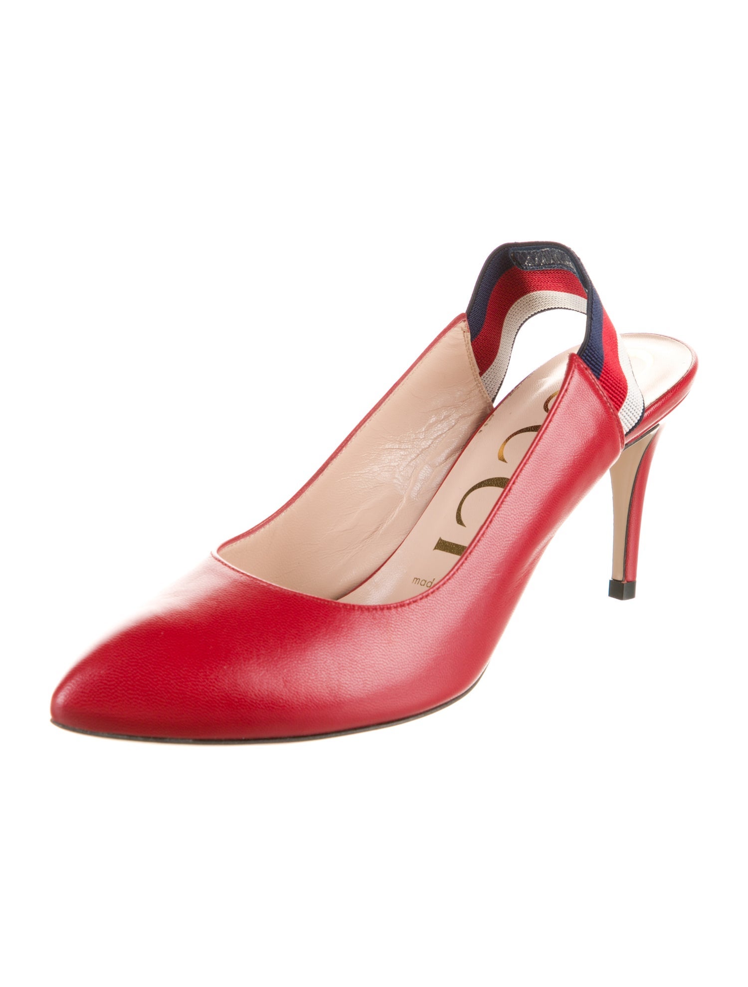 Gucci Sylvie Web Accent Leather Slingback Pumps