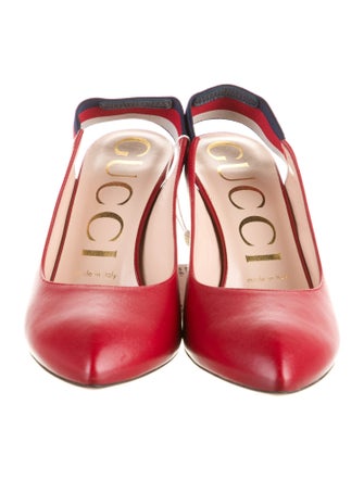 Gucci Sylvie Web Accent Leather Slingback Pumps