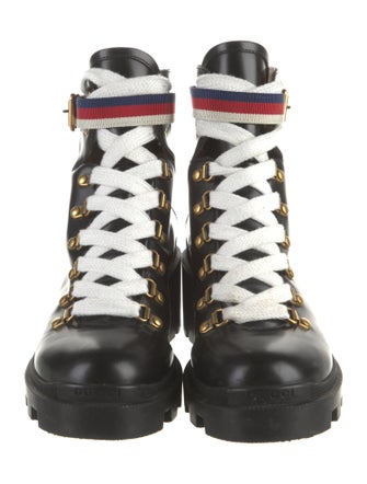 Gucci Sylvie Web Accent Leather Combat Boots