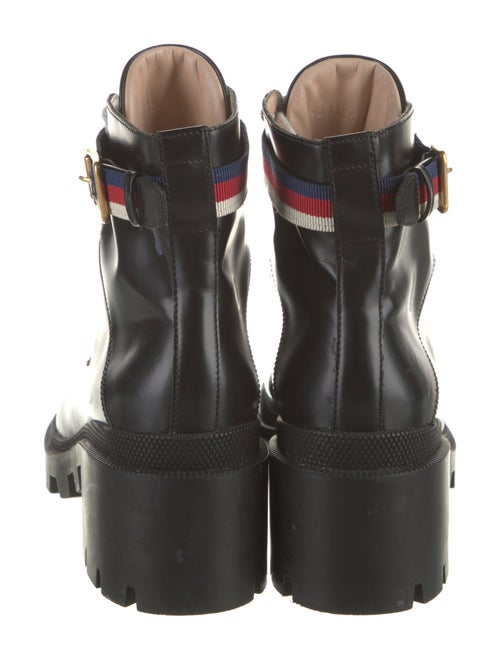 Gucci Sylvie Web Accent Leather Combat Boots